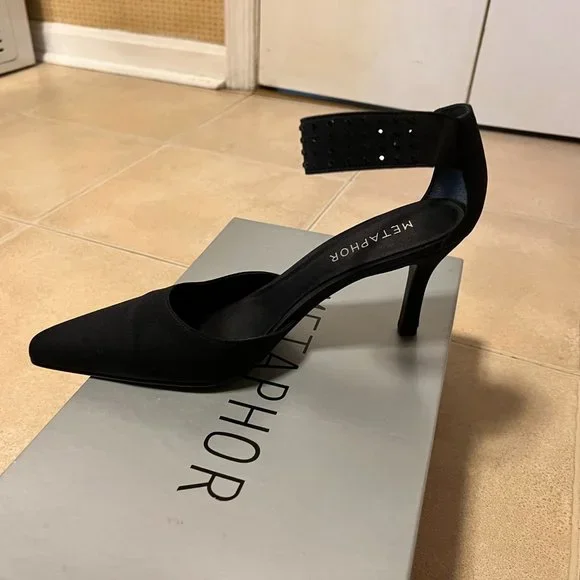 princess polly baby blue dress Metaphor Shoes | Metaphor Black Dress Heels w/Black Rhinestone Ankle Strap - 8.5 | Color: Black | Size: 8.5